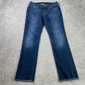 Dear John Playback Cuffed Cropped Straight Leg Jeans Size 27 Medium Wash Raw Hem